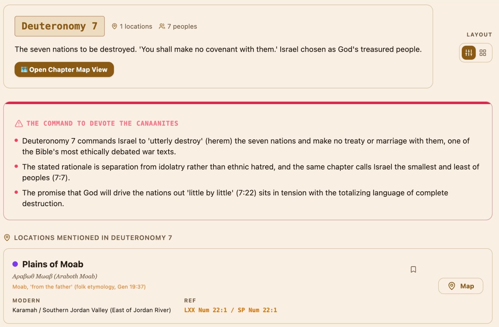 Deuteronomy 7 scripture lookup — The seven nations to be destroyed, tensions section, Plains of Moab — True Vineyard app